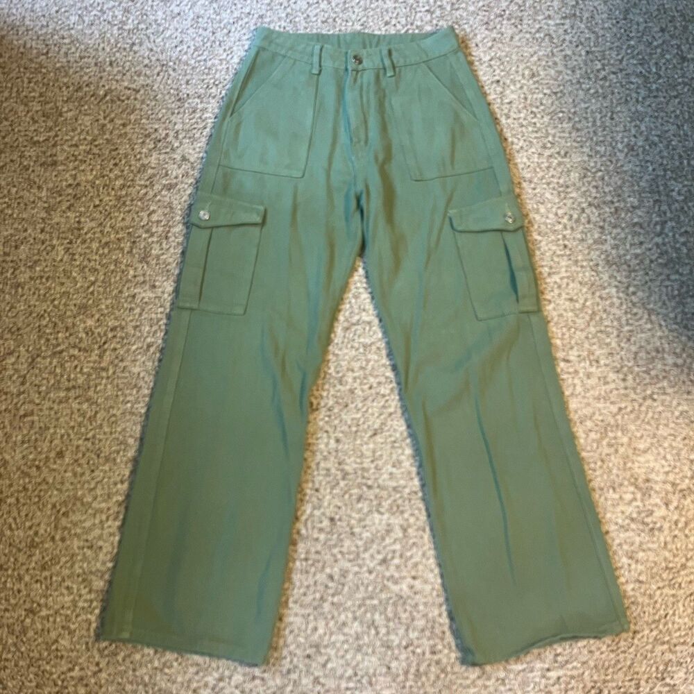 Cider Womens Wide Leg Cargo Jeans Size M Pants Green Baggy Y2K Pockets Twill